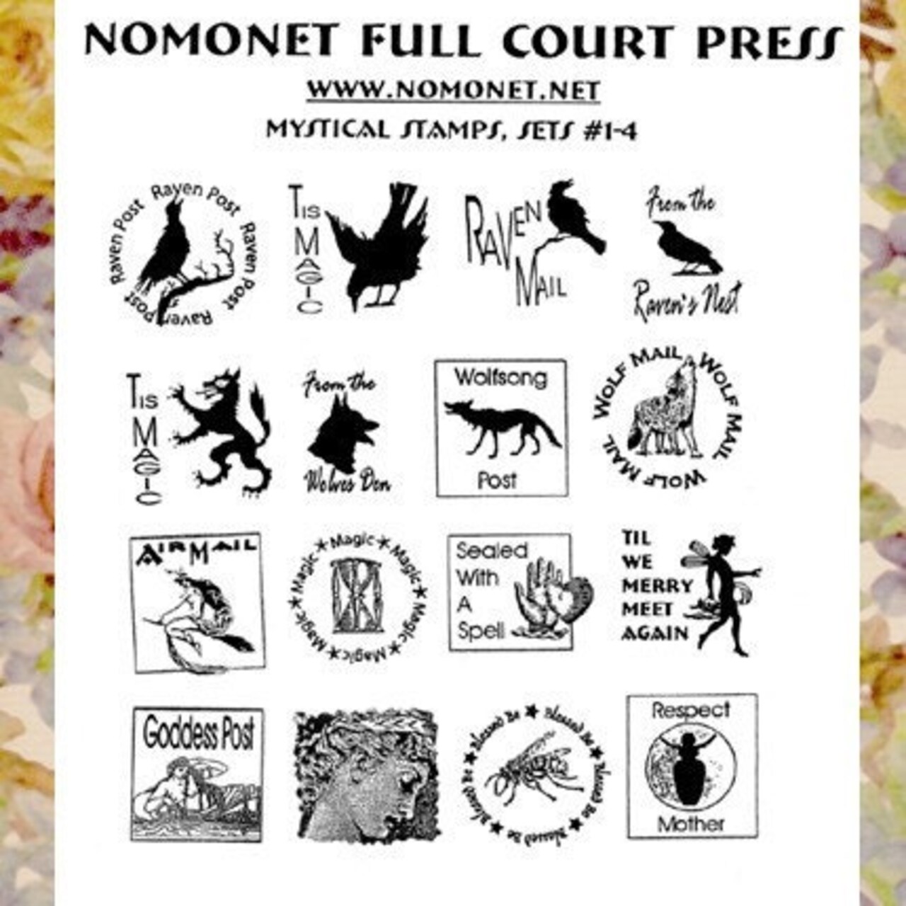 Goddess Witch Wolf Raven Rubber Stamp Set with Twelve One inch Designs Set of Sixteen - RS-MSS-Umtd